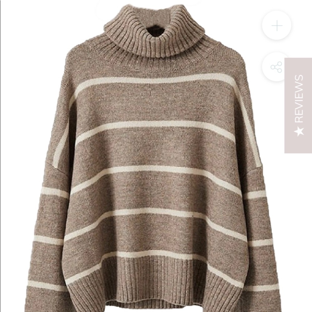 Goodnight Macaroon Cream & Brown Striped Turtleneck Knit Sweater M